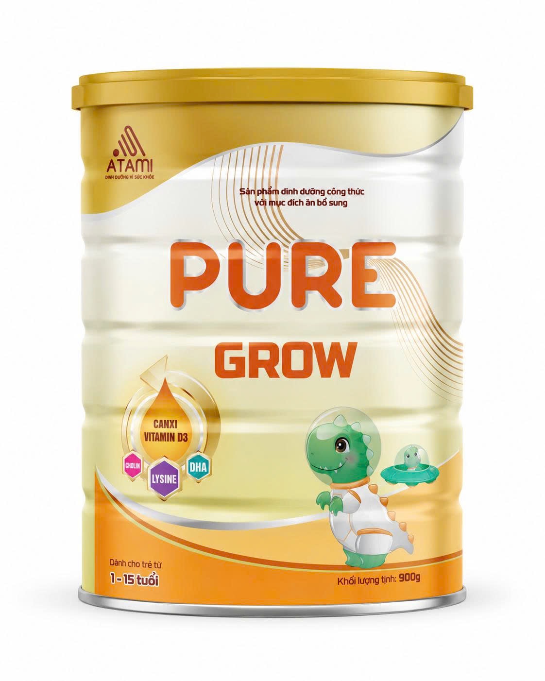 Lon sữa Pure Grow 900g của ATAMI dành cho trẻ 1 - 15 tuổi